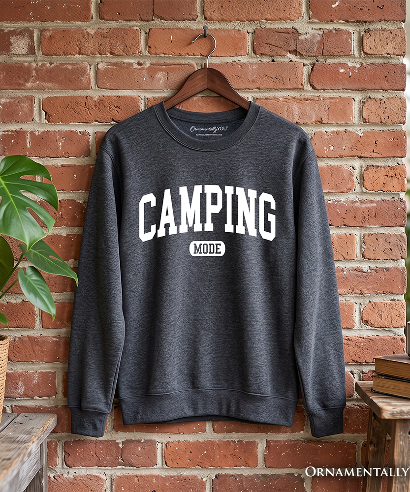 Camping Mode Varsity Sweatshirt, Minimalist Outdoors Sweater - Grazingbelles