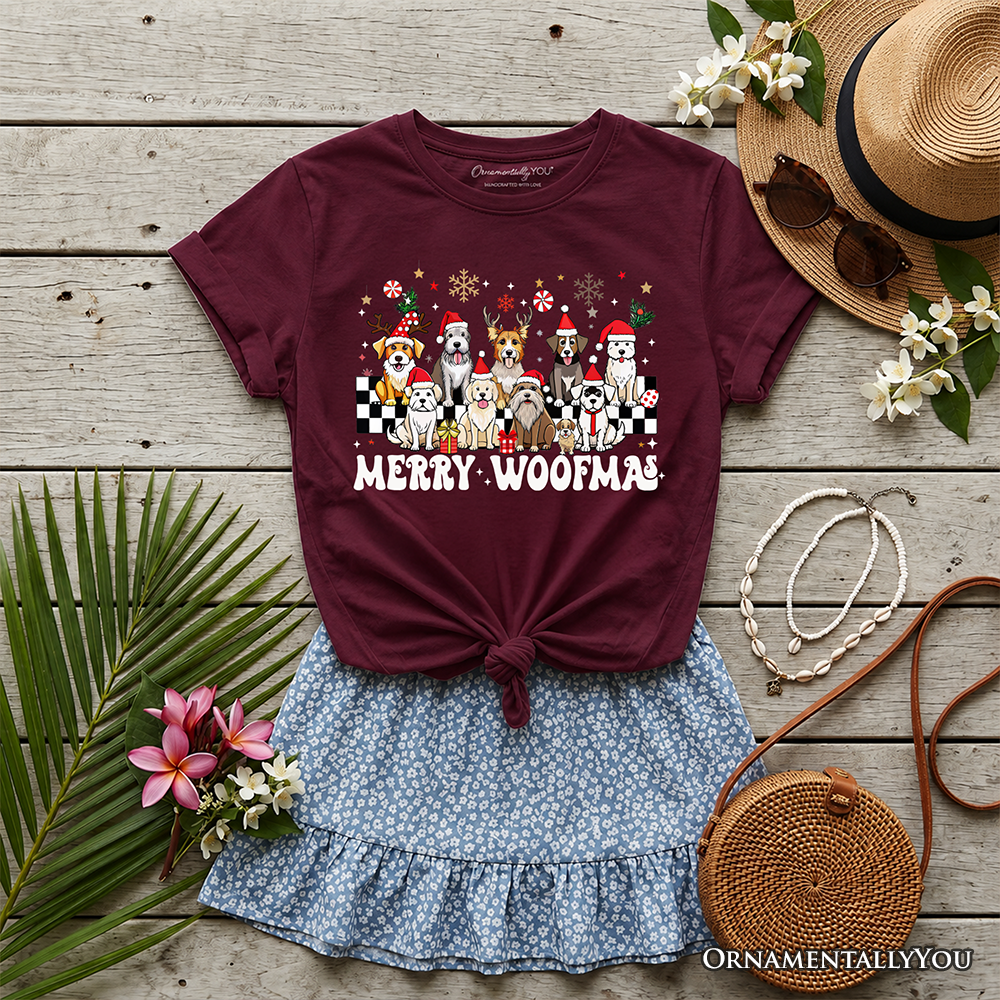 Kids Merry Woofmas Dog T-Shirt, Dogs With Santa Hats Christmas Youth Tee - Grazingbelles