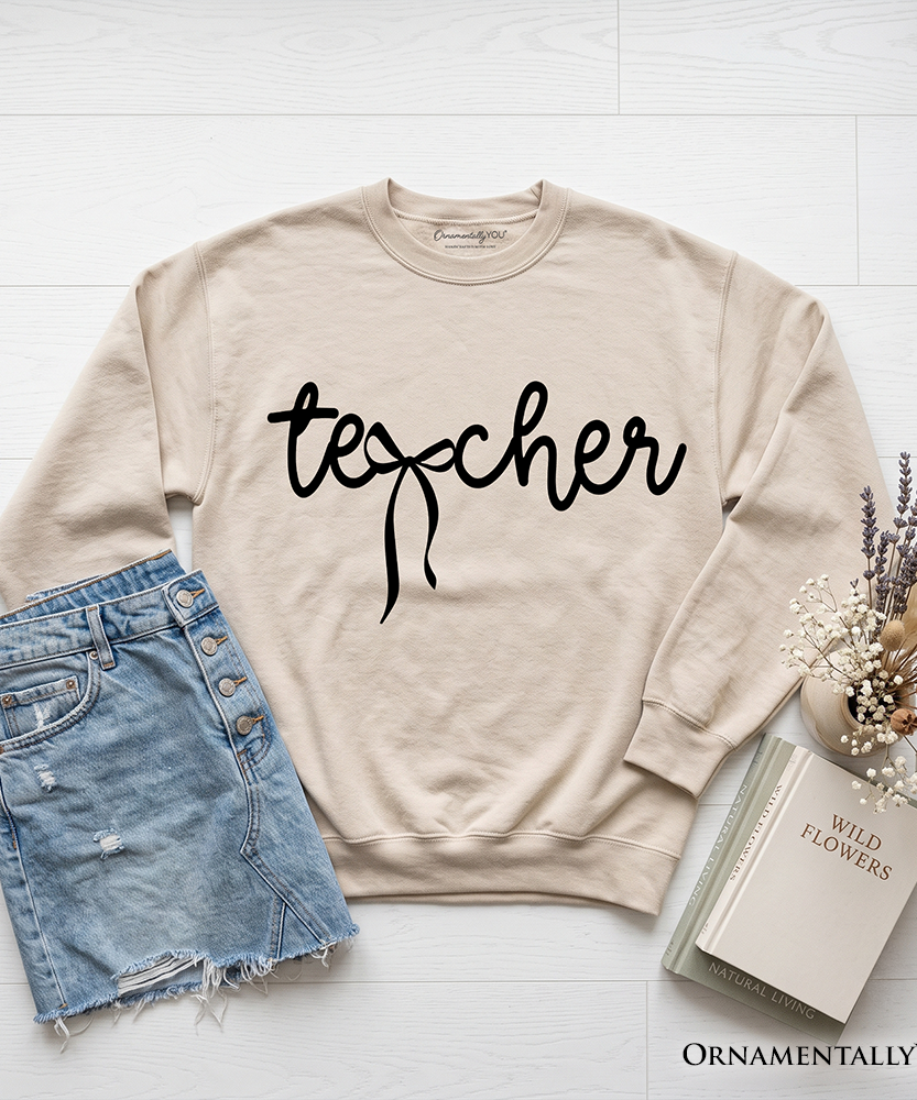 Teacher Coquette Bow Sweatshirt, Minimalist Back to School Sweater