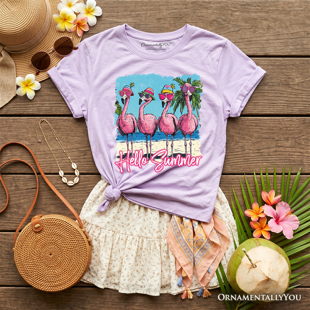 Kids Flamingo Hello Summer T-Shirt, Tropical Beach Vacation Youth Tee - Grazingbelles