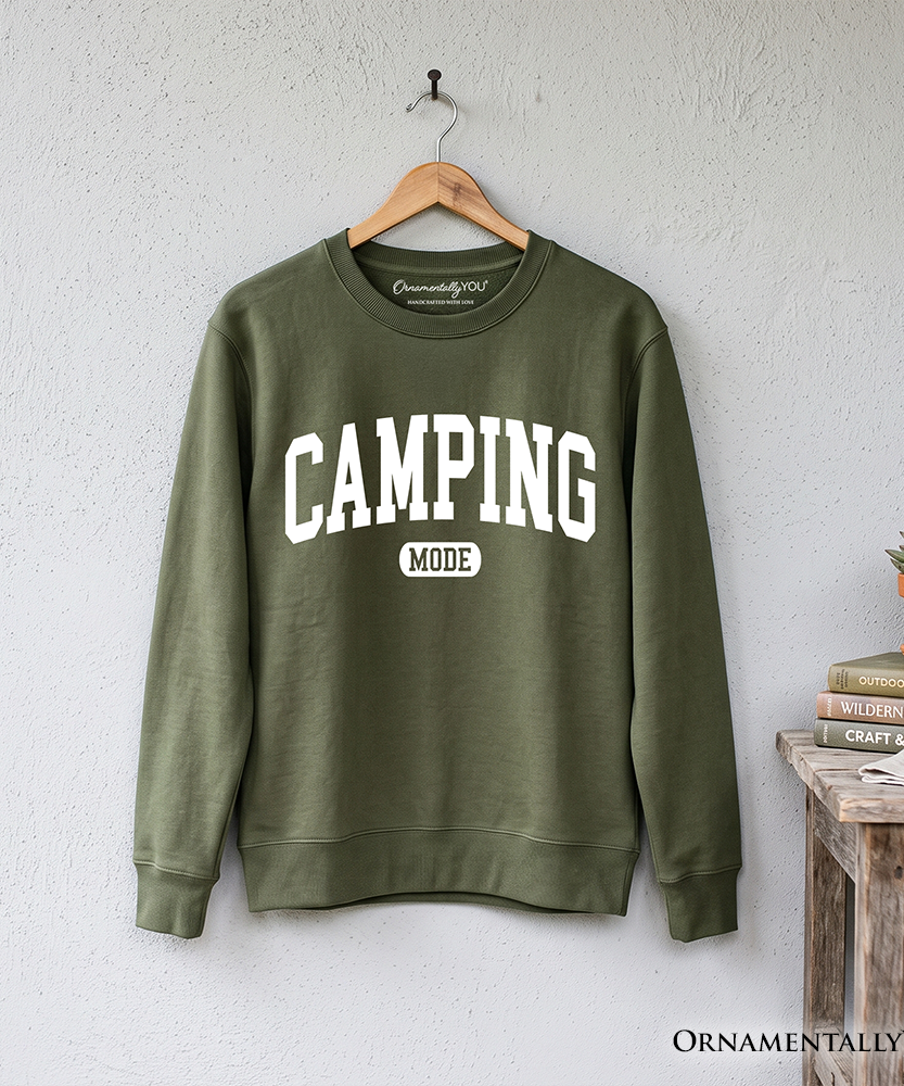 Camping Mode Varsity Sweatshirt, Minimalist Outdoors Sweater - Grazingbelles