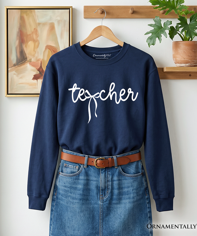 Teacher Coquette Bow Sweatshirt, Minimalist Back to School Sweater