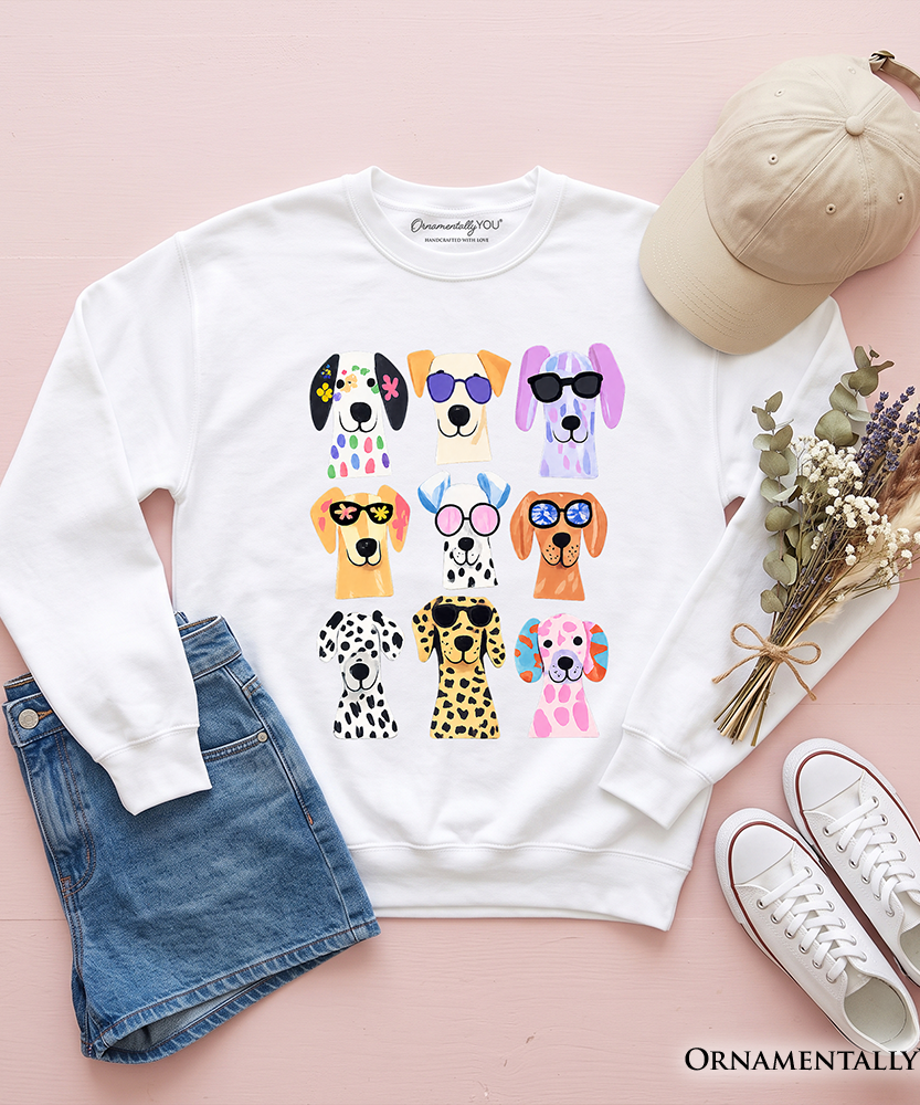 Colorful Dogs Sweatshirt, Animals Breeds Summer Sweater - Grazingbelles