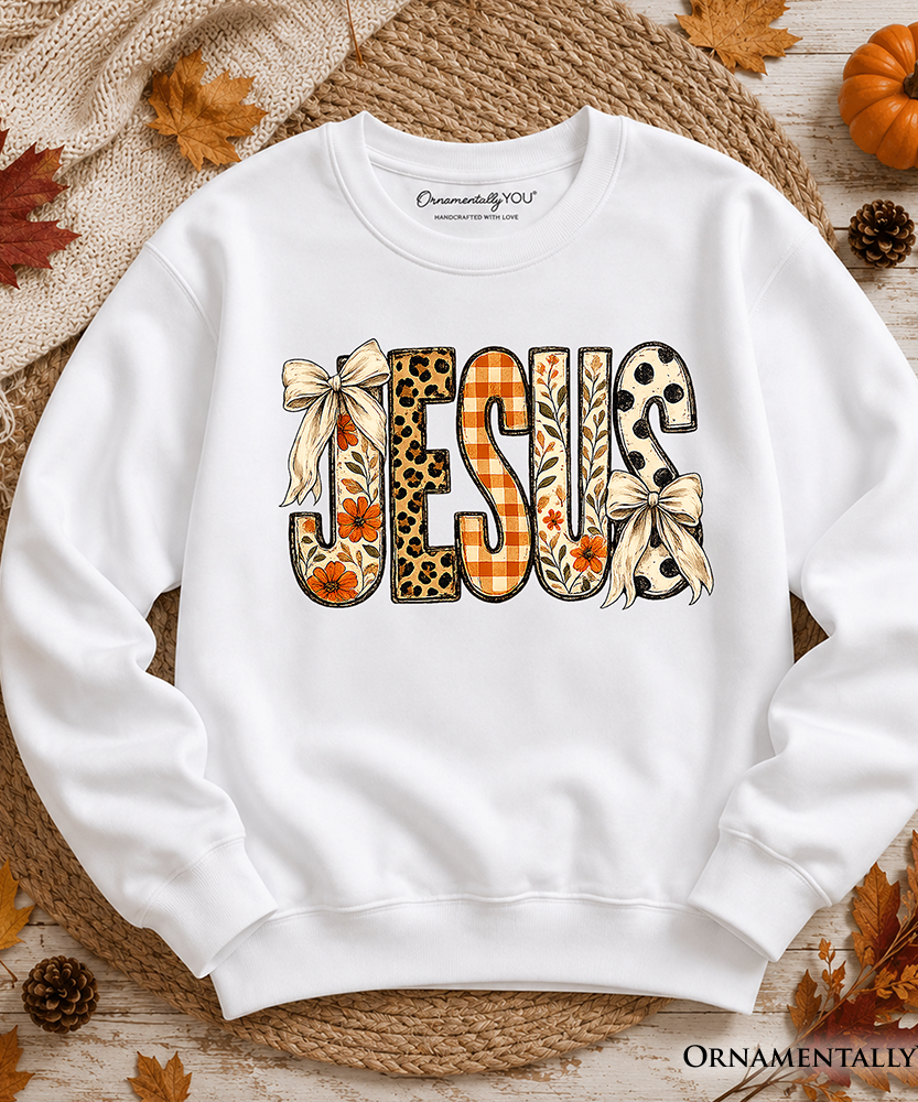 Jesus Coquette Fall Sweatshirt, Leopard Plaid Floral Christian Faith Sweater - Grazingbelles