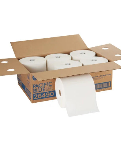 Pacific Blue® Hardwound Paper Towels, White 1-Ply, 1150-ft Rolls, 6 Rolls (26490) - Grazingbelles