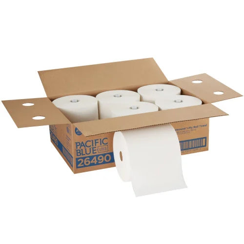 Pacific Blue® Hardwound Paper Towels, White 1-Ply, 1150-ft Rolls, 6 Rolls (26490) - Grazingbelles