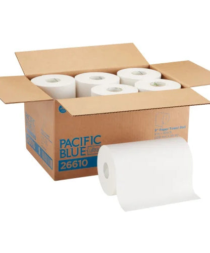 Georgia Pacific Professional Hardwound Paper Towel Roll, Nonperforated, 1-Ply, 9" x 400 ft, White, 6 Rolls/Carton (26610) - Grazingbelles