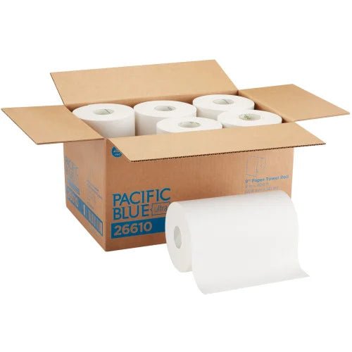 Georgia Pacific Professional Hardwound Paper Towel Roll, Nonperforated, 1-Ply, 9" x 400 ft, White, 6 Rolls/Carton (26610) - Grazingbelles