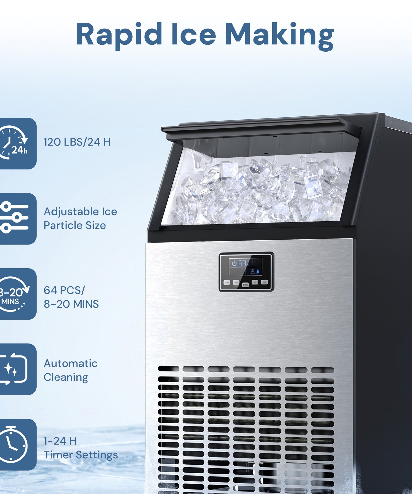 Commercial Ice Maker Machine,120lbs/24H Moon-Shaped Ice Machine with 28 Lbs Storage Capacity Z5845M