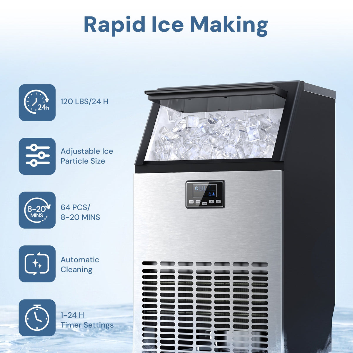Commercial Ice Maker Machine,120lbs/24H Moon-Shaped Ice Machine with 28 Lbs Storage Capacity Z5845M