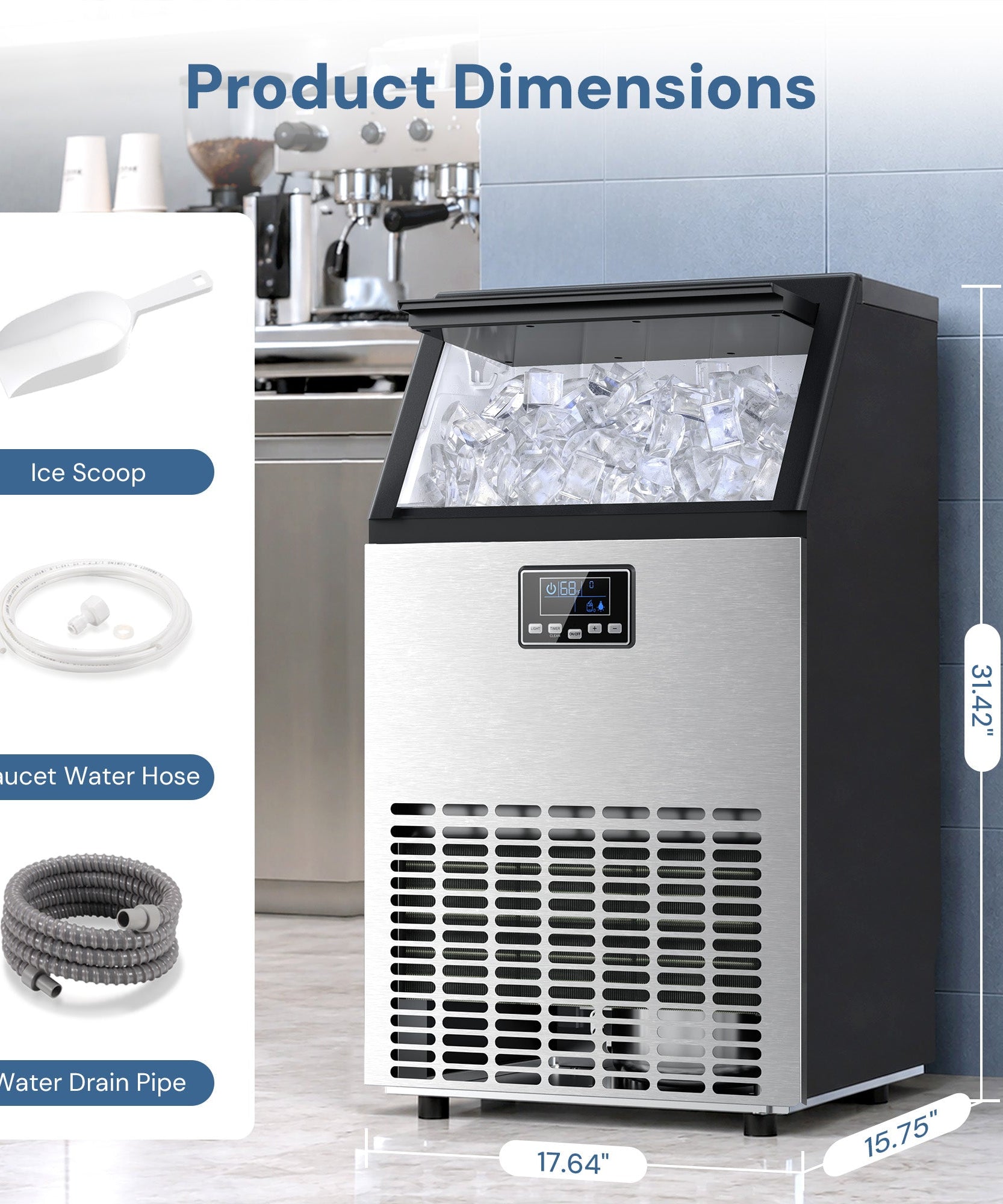 Commercial Ice Maker Machine,120lbs/24H Moon-Shaped Ice Machine with 28 Lbs Storage Capacity Z5845M
