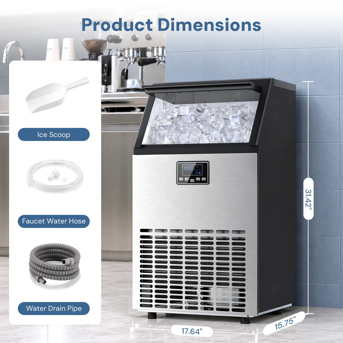 Commercial Ice Maker Machine,120lbs/24H Moon-Shaped Ice Machine with 28 Lbs Storage Capacity Z5845M