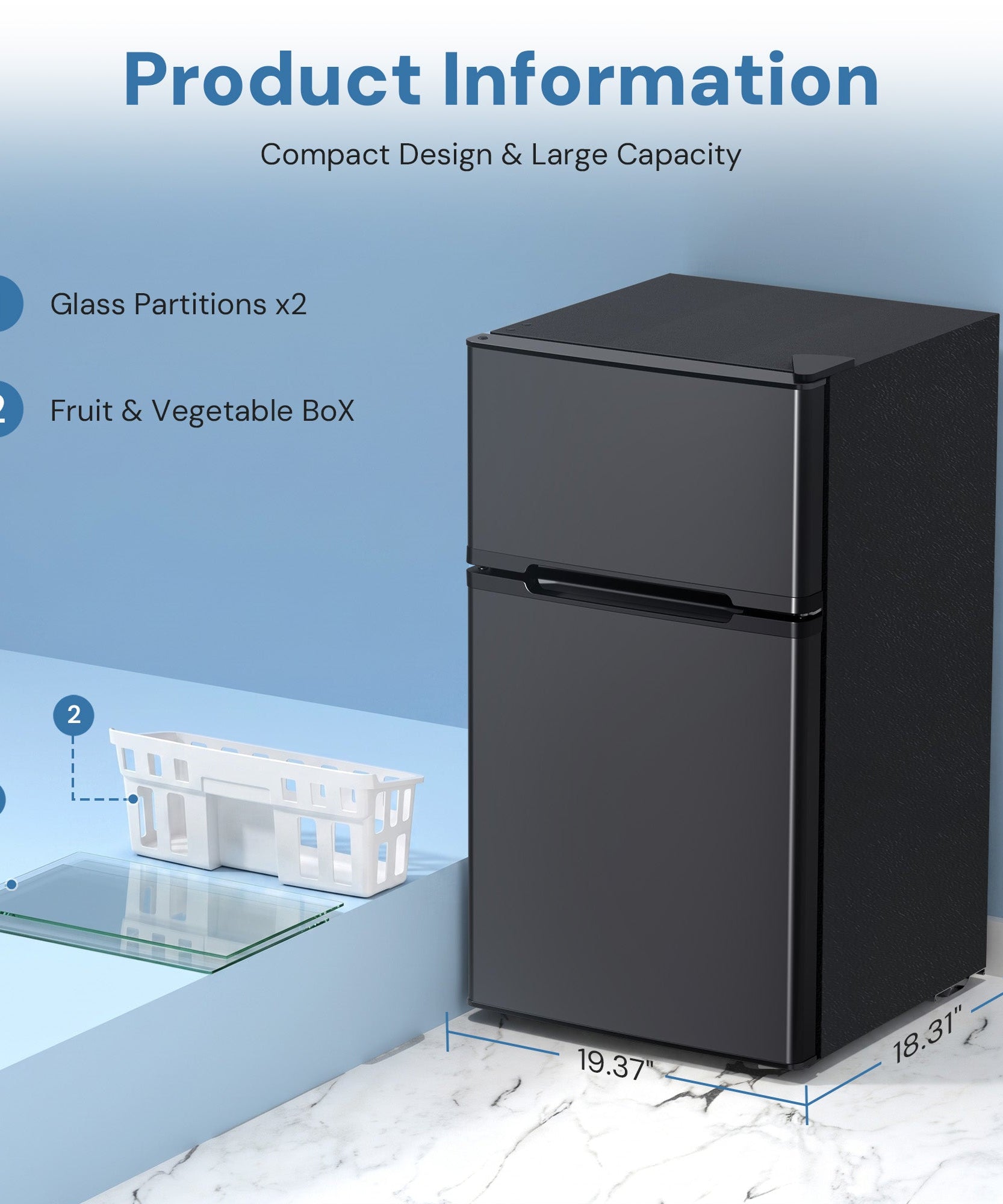 Kismile 3.2 Cu.Ft,Mini Refrigerator with Freezer F5887