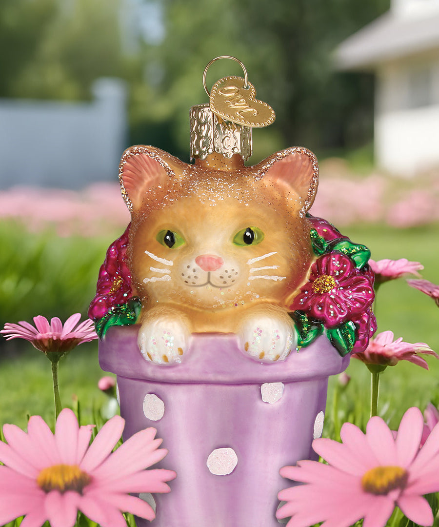 Kitten In Flower Pot Ornament