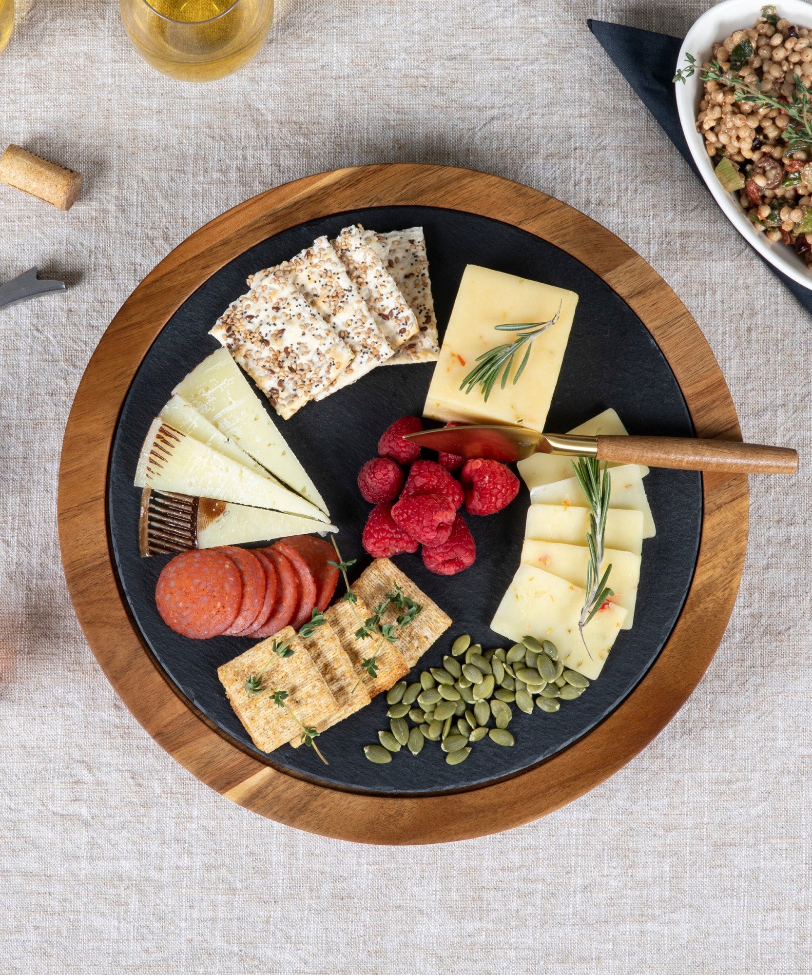 Insignia Acacia and Slate Serving Board with Cheese Tools