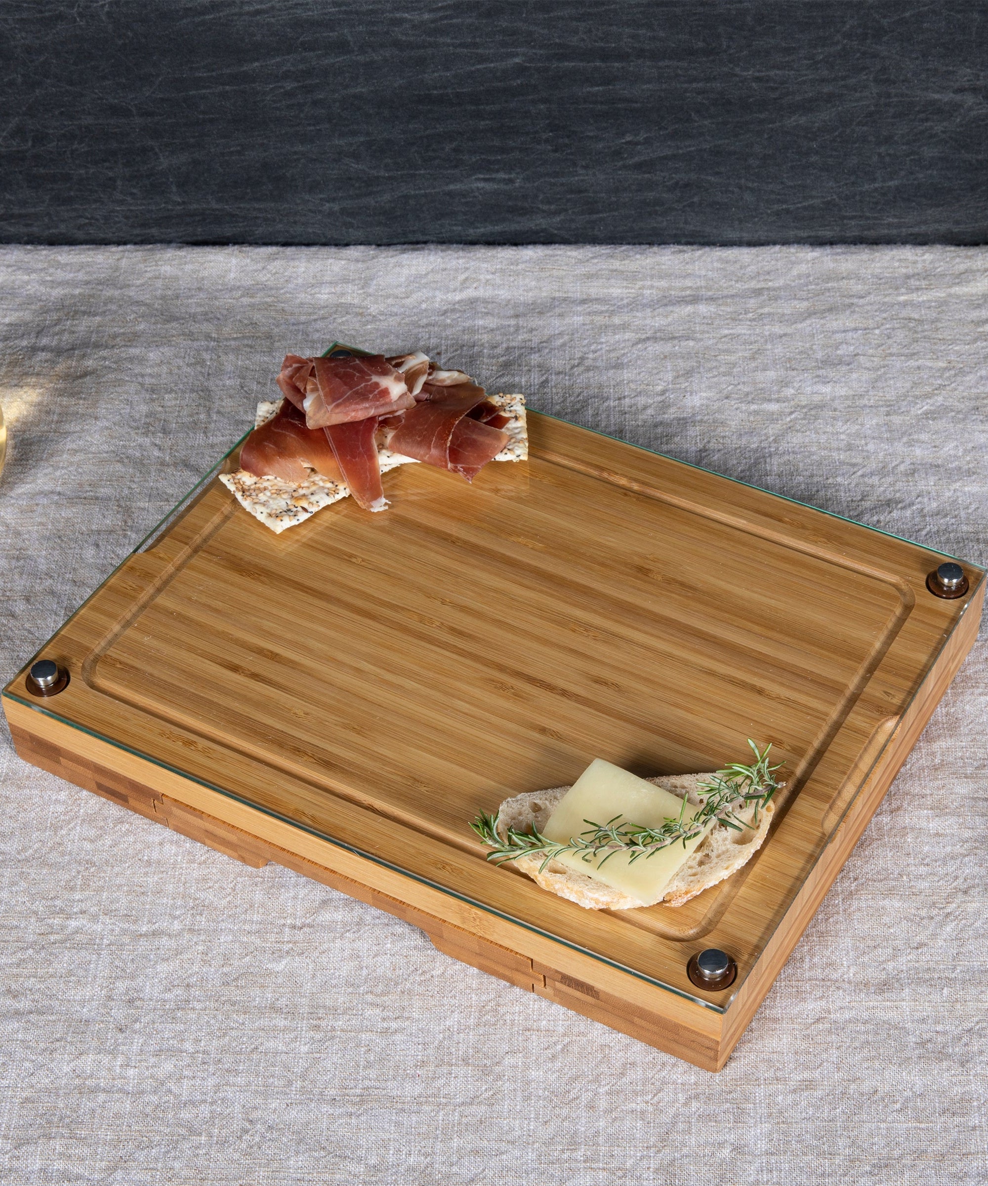 Concerto Glass Top Cheese Cutting Board & Tools Set