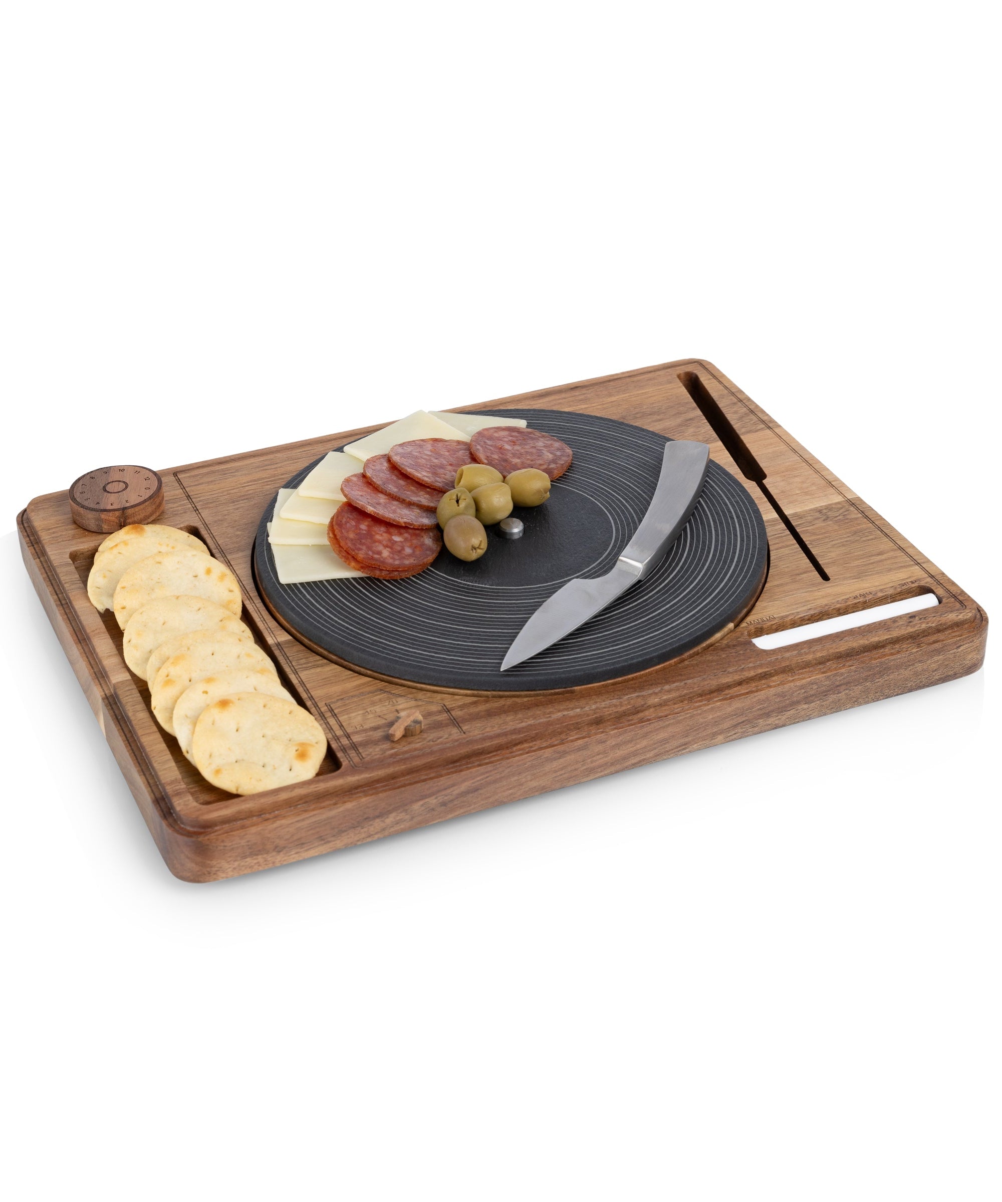Turntable Acacia and Slate Cheese Board with Knife