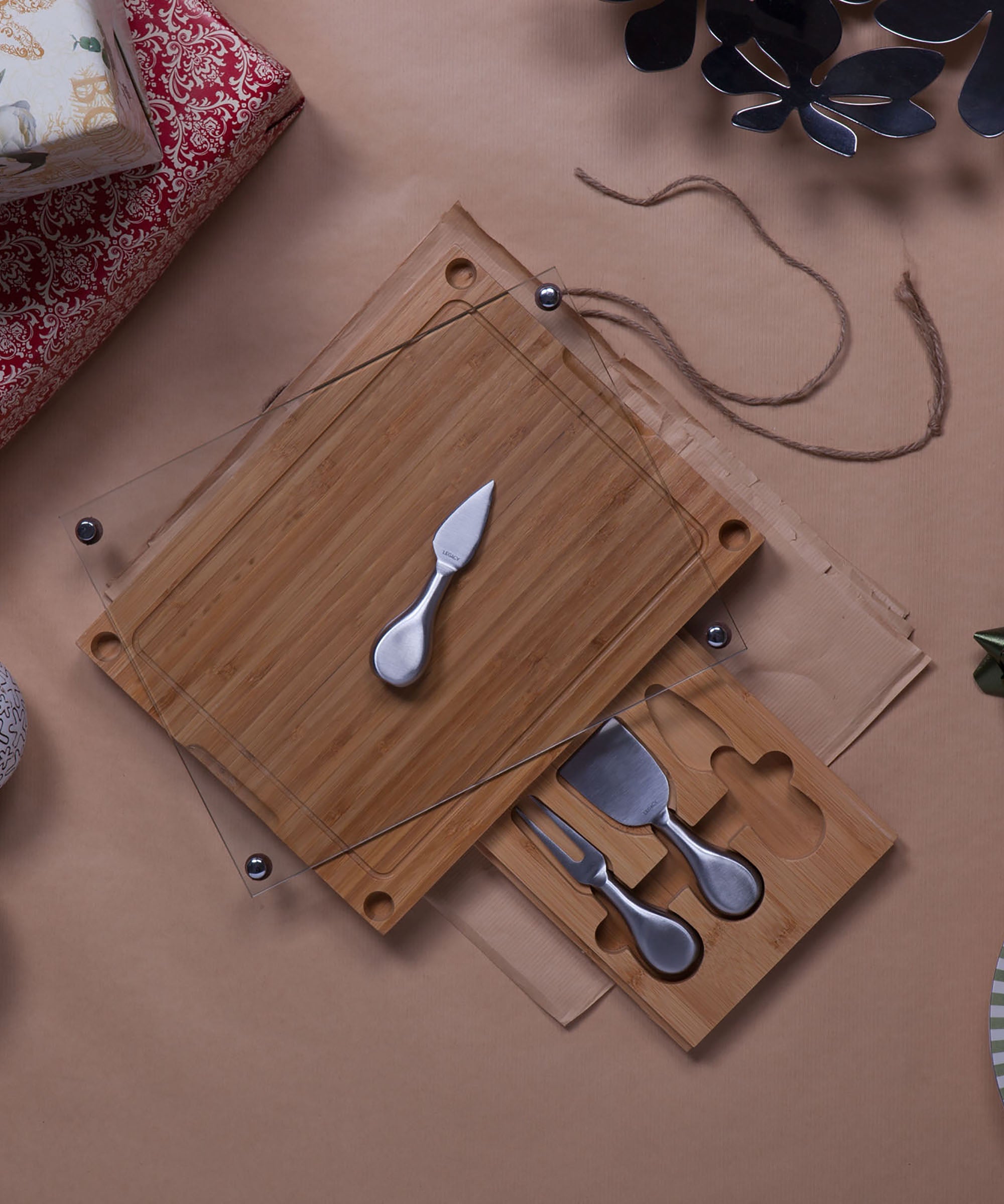 Concerto Glass Top Cheese Cutting Board & Tools Set