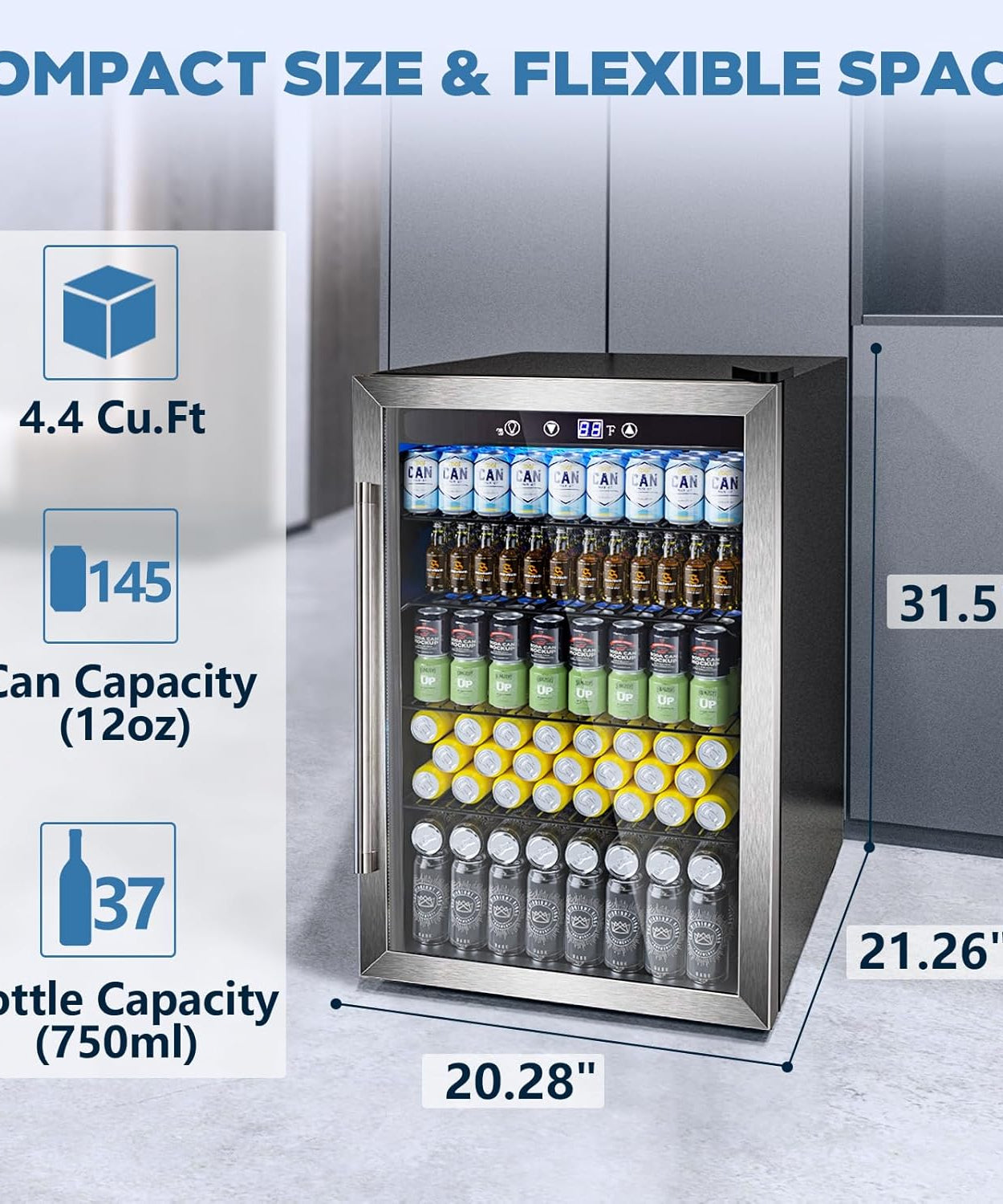 Beverage Refrigerator Cooler 4.4 Cu.Ft,145 Can Mini Fridge with Glass Door W58128SSH - Grazingbelles