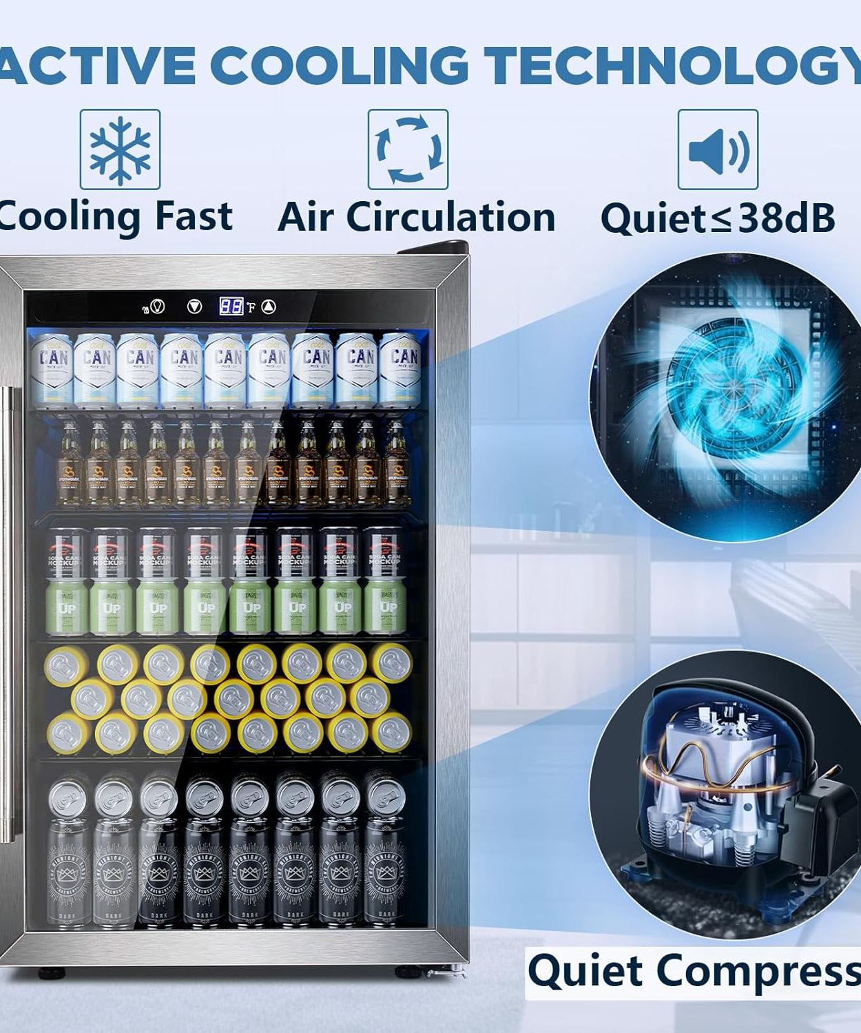 Beverage Refrigerator Cooler 4.4 Cu.Ft,145 Can Mini Fridge with Glass Door W58128SSH - Grazingbelles