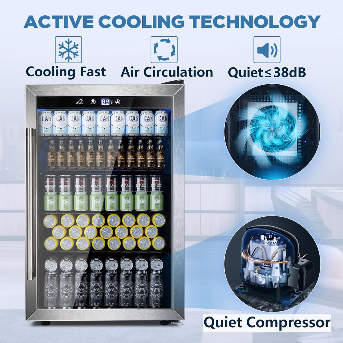 Beverage Refrigerator Cooler 4.4 Cu.Ft,145 Can Mini Fridge with Glass Door W58128SSH - Grazingbelles