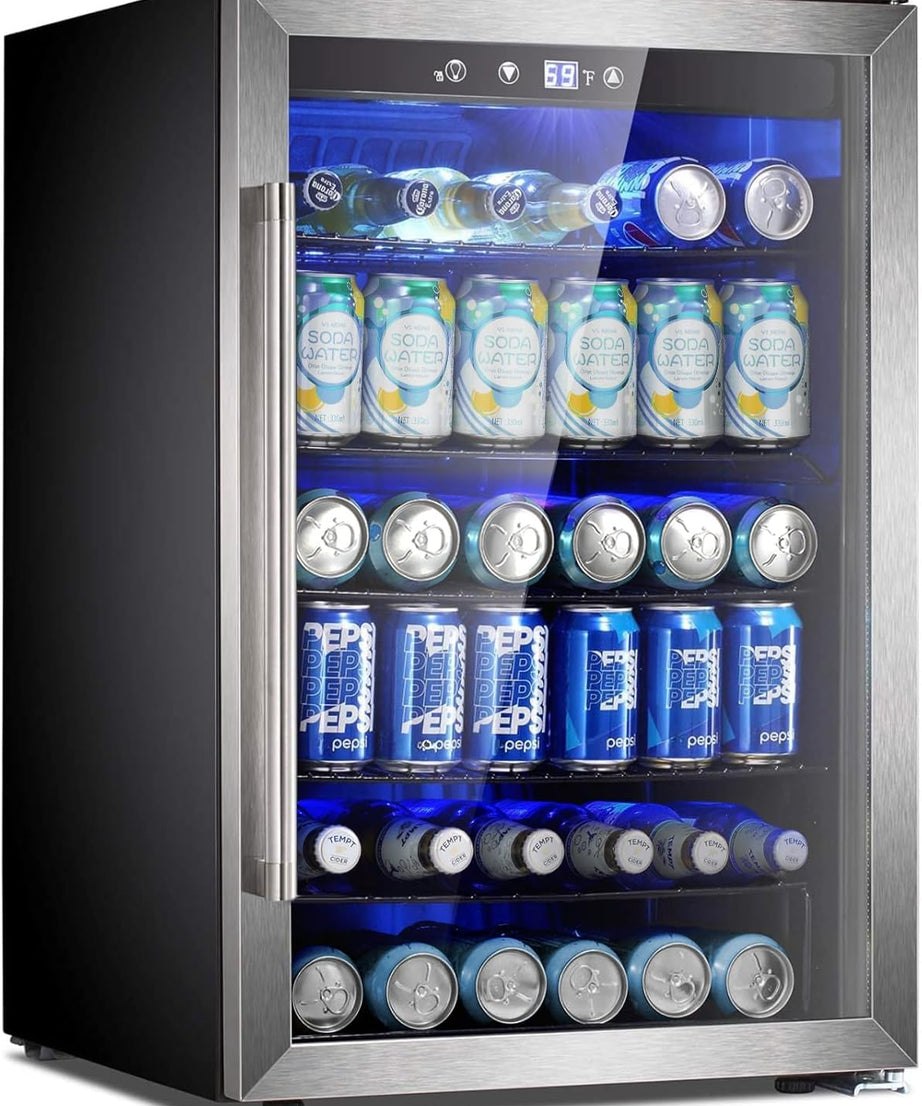 Beverage Refrigerator Cooler 4.4 Cu.Ft,145 Can Mini Fridge with Glass Door W58128SSH - Grazingbelles