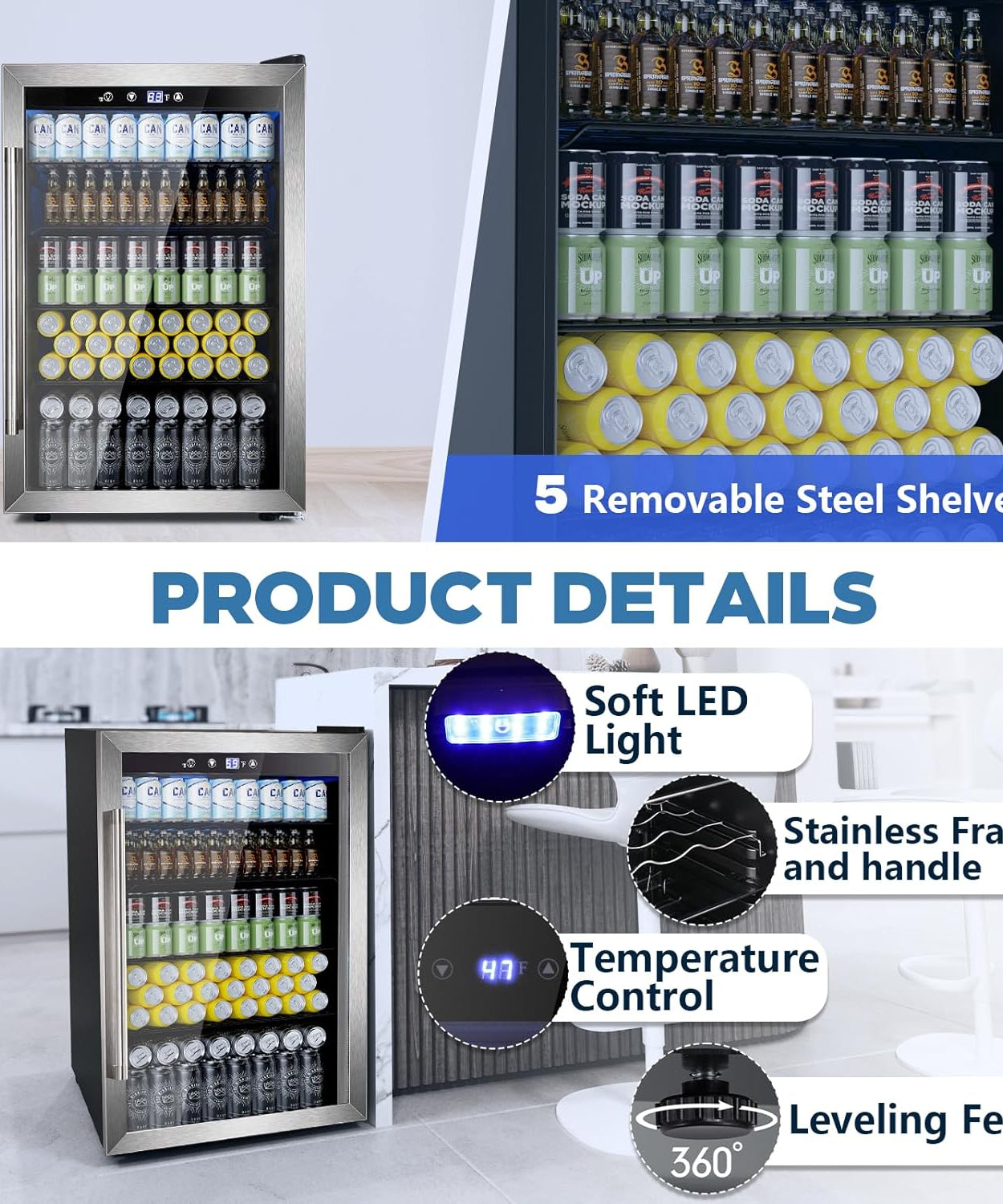 Beverage Refrigerator Cooler 4.4 Cu.Ft,145 Can Mini Fridge with Glass Door W58128SSH - Grazingbelles