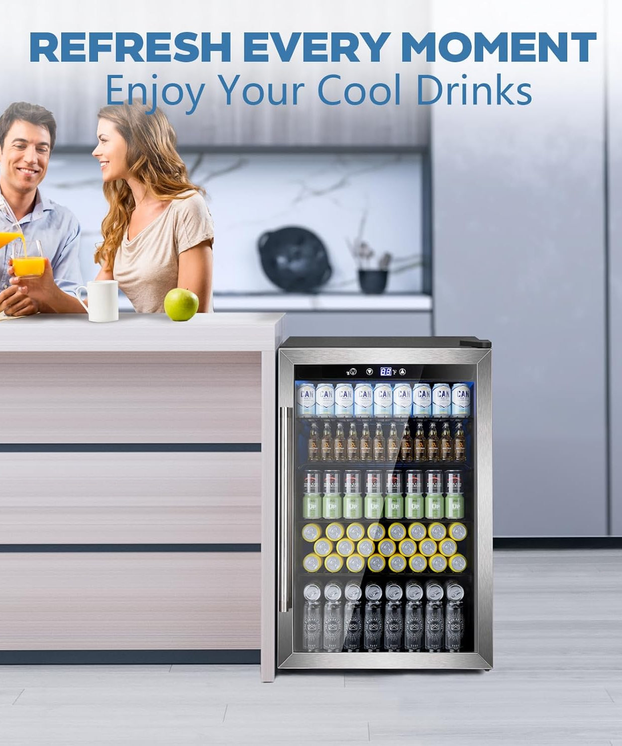 Beverage Refrigerator Cooler 4.4 Cu.Ft,145 Can Mini Fridge with Glass Door W58128SSH - Grazingbelles