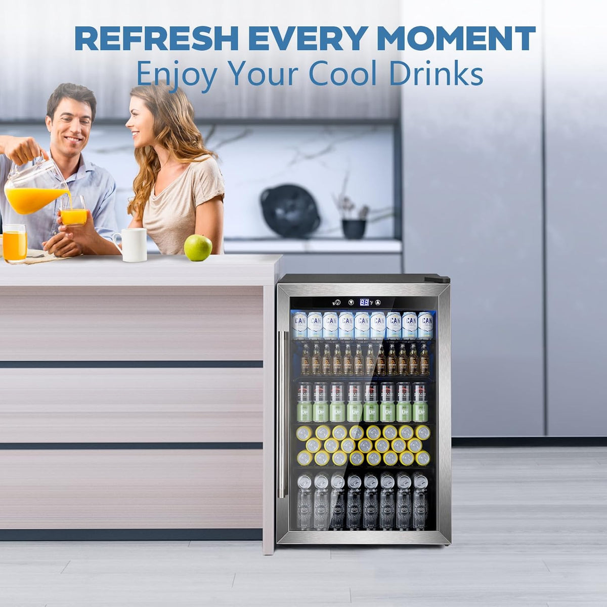 Beverage Refrigerator Cooler 4.4 Cu.Ft,145 Can Mini Fridge with Glass Door W58128SSH - Grazingbelles