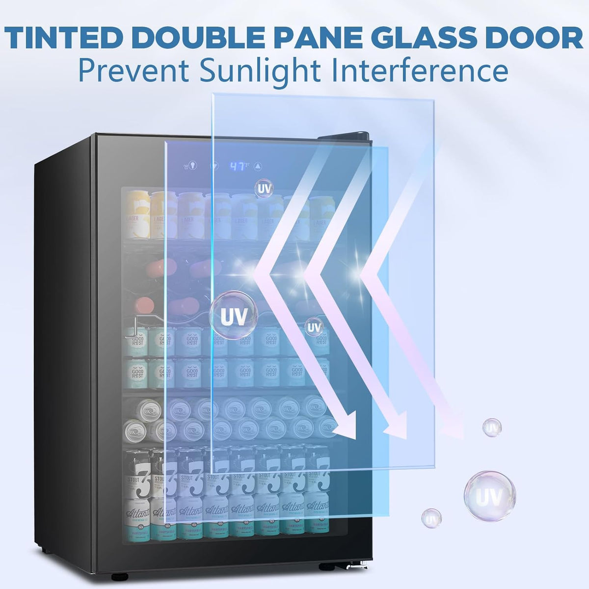 Beverage Refrigerator Cooler 4.5 Cu.Ft,145 Can Mini Fridge with Glass Door W58128BH - Grazingbelles