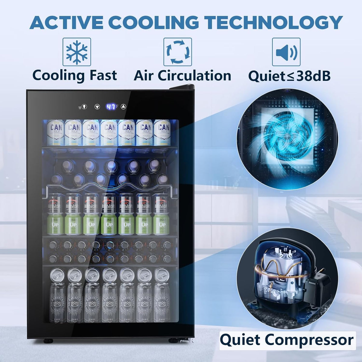 Beverage Refrigerator Cooler 4.5 Cu.Ft,145 Can Mini Fridge with Glass Door W58128BH - Grazingbelles