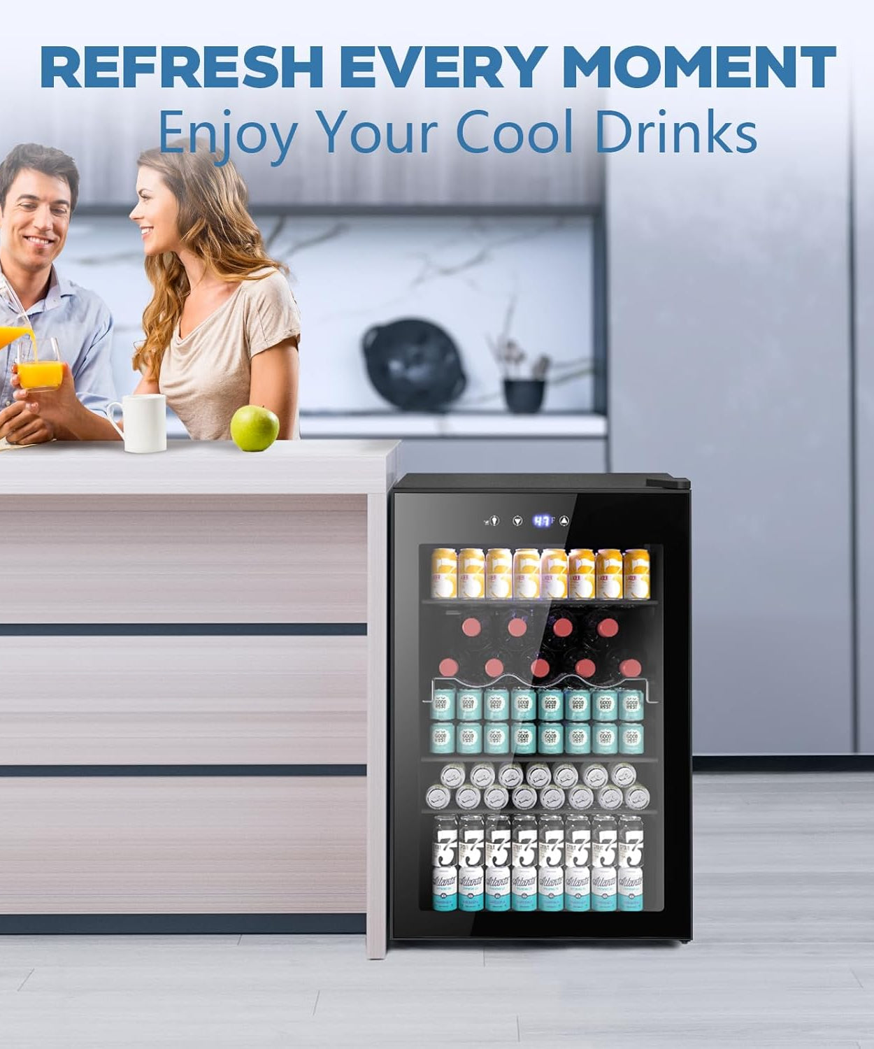 Beverage Refrigerator Cooler 4.5 Cu.Ft,145 Can Mini Fridge with Glass Door W58128BH - Grazingbelles