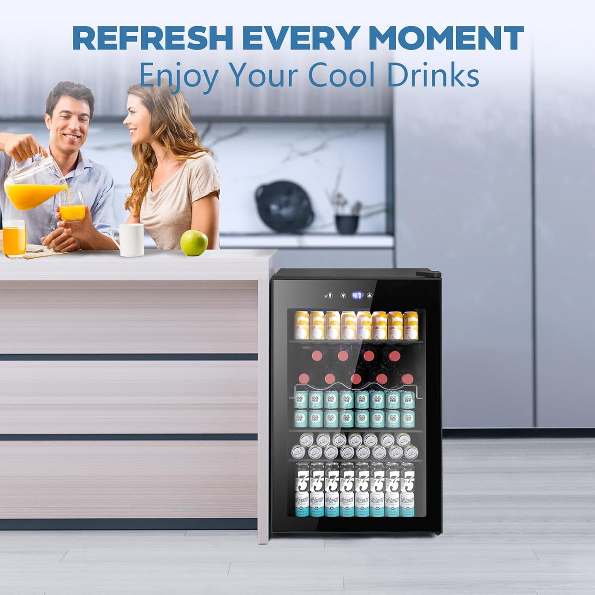 Beverage Refrigerator Cooler 4.5 Cu.Ft,145 Can Mini Fridge with Glass Door W58128BH - Grazingbelles
