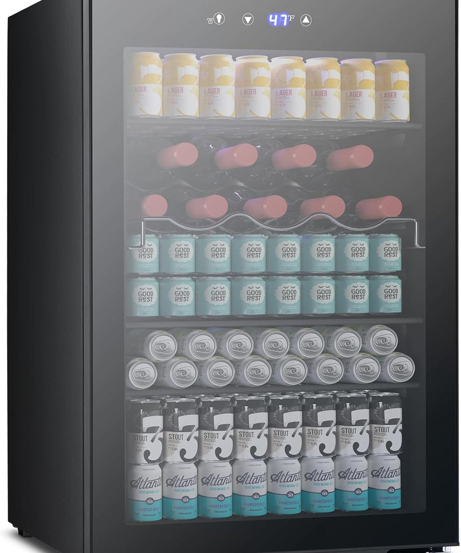 Beverage Refrigerator Cooler 4.5 Cu.Ft,145 Can Mini Fridge with Glass Door W58128BH - Grazingbelles