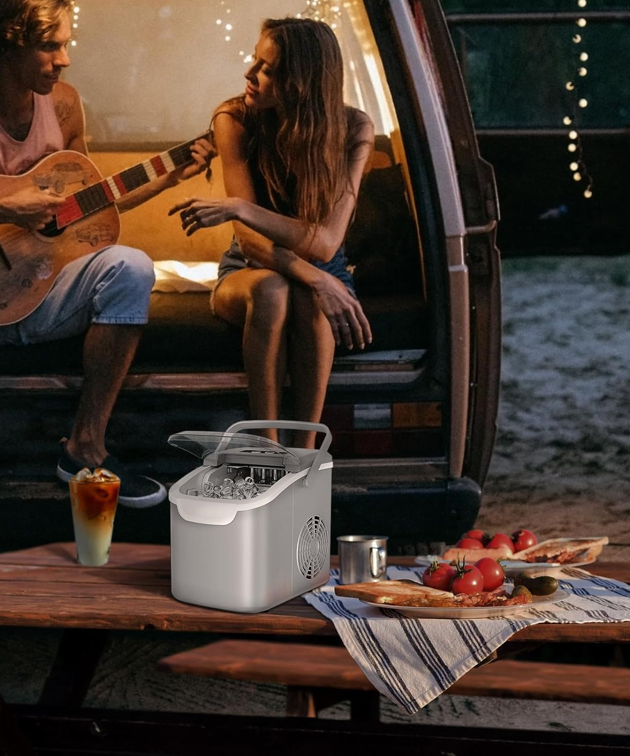 Kismile Ice Makers Countertop with Handle,8 Cubes in 6 Mins,Portable Ice Machine with Self-Cleaning for Home 58012RIM0