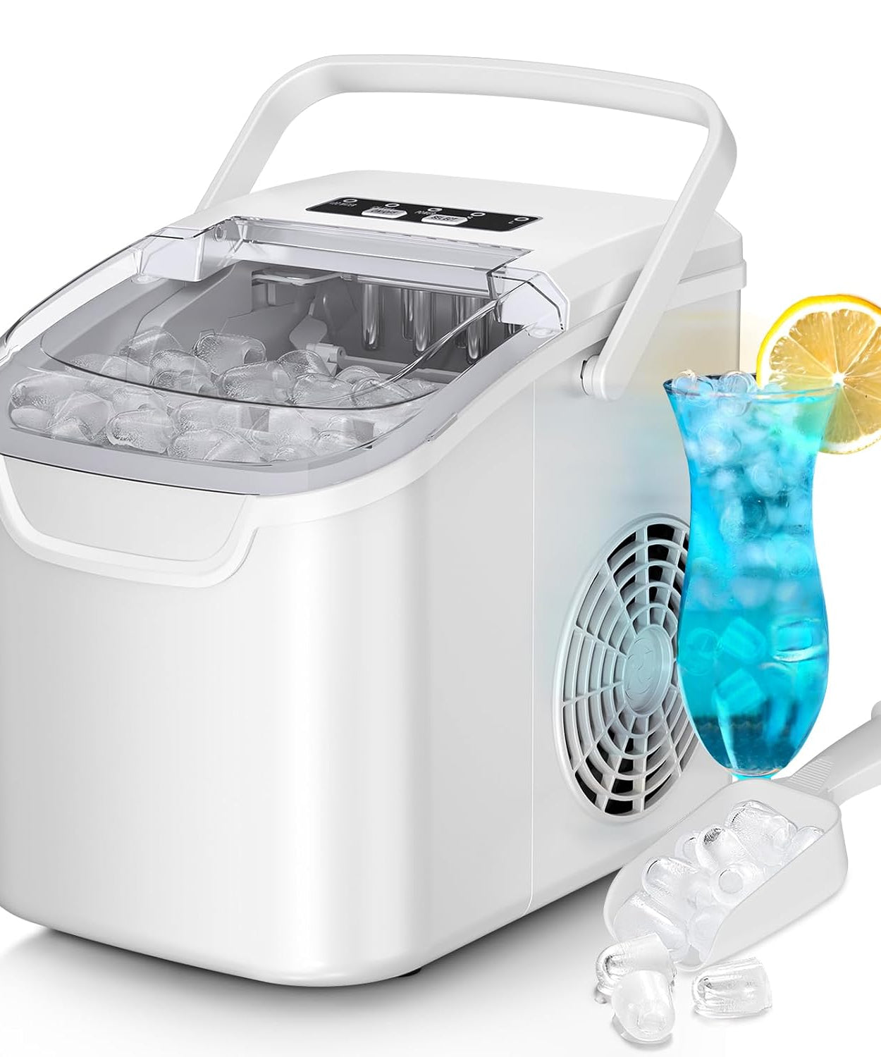Kismile Ice Makers Countertop with Handle,8 Cubes in 6 Mins,Portable Ice Machine with Self-Cleaning for Home 58012RIM0
