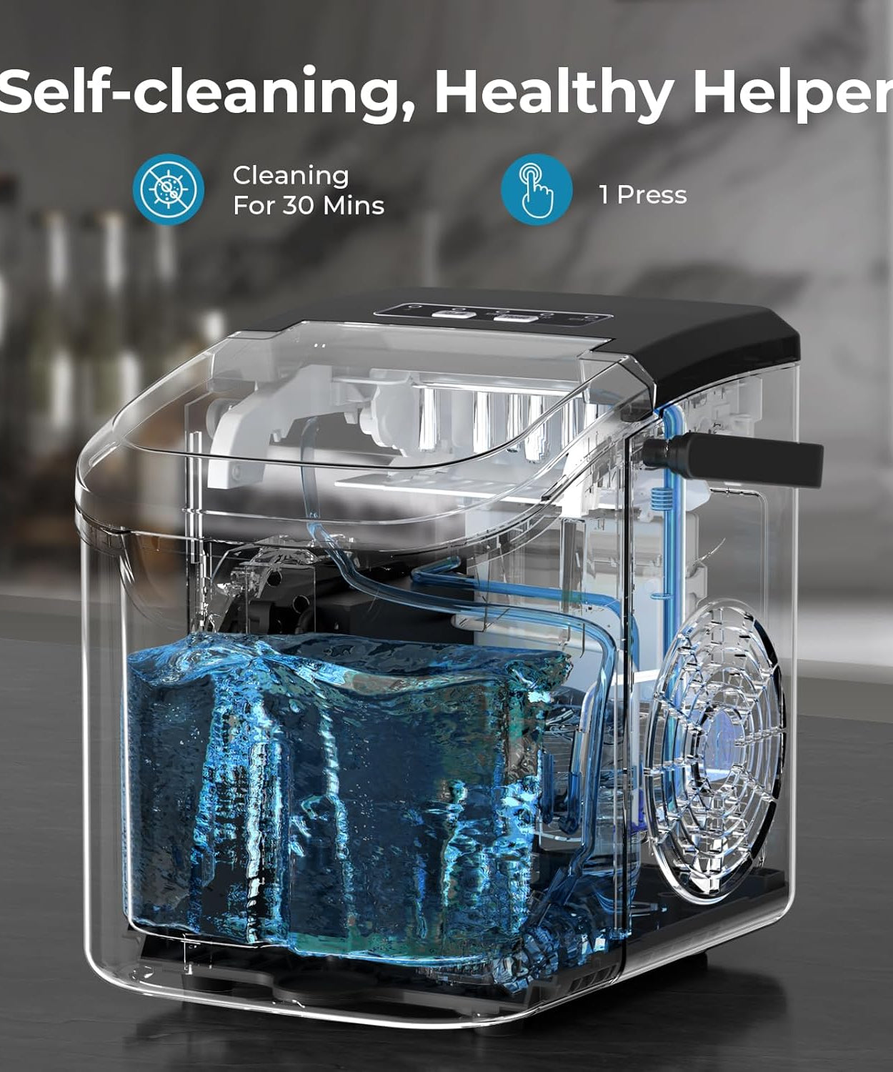Kismile Ice Makers Countertop with Handle,8 Cubes in 6 Mins,Portable Ice Machine with Self-Cleaning for Home 58012RIM0