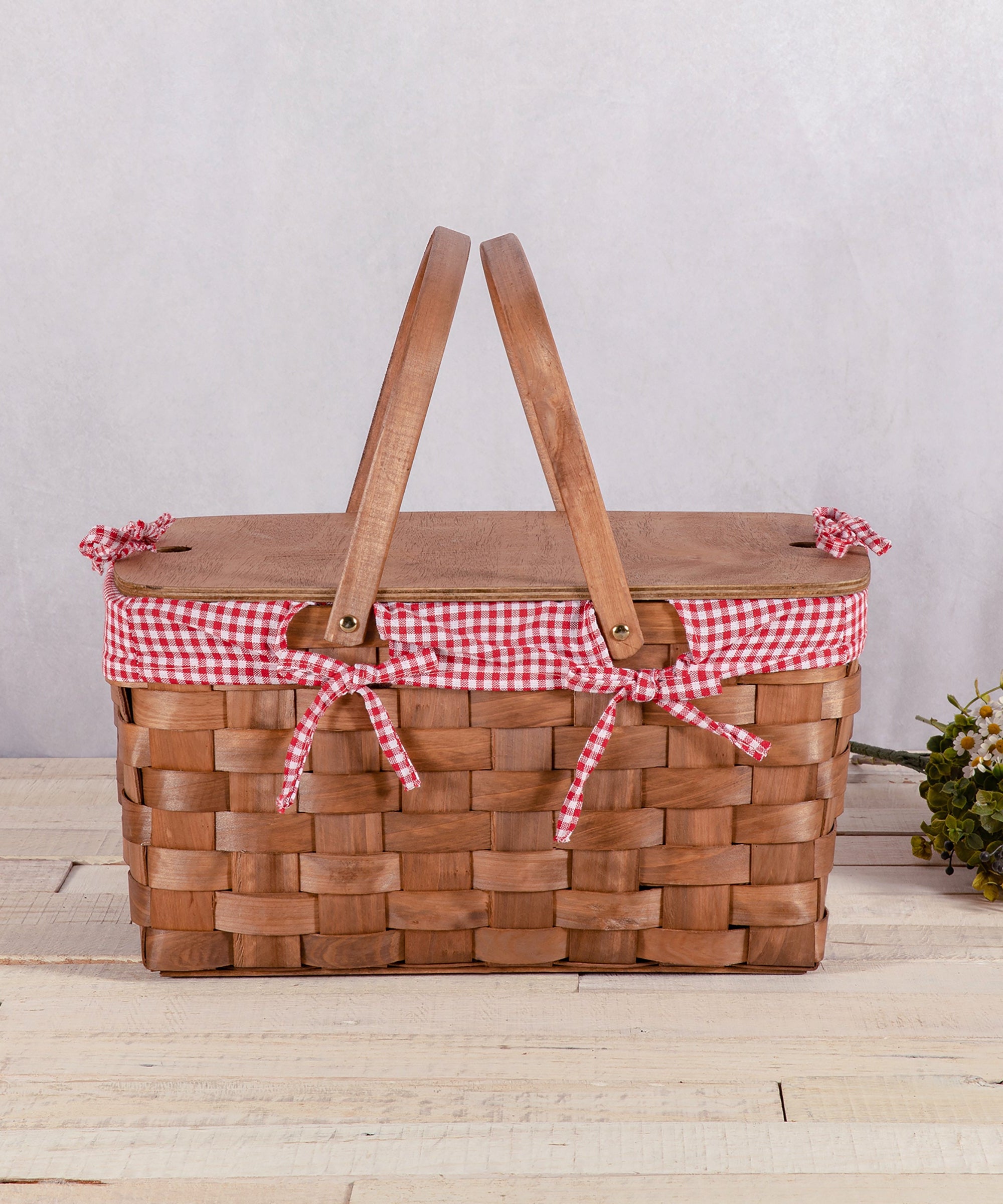 Kansas Handwoven Wood Picnic Basket