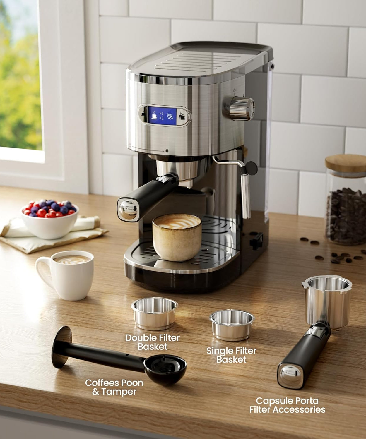 Espresso Machine ,Semi-Automatic Coffee Maker with Bean Grinder and Milk Frother Steam Wand CM8050 - Grazingbelles