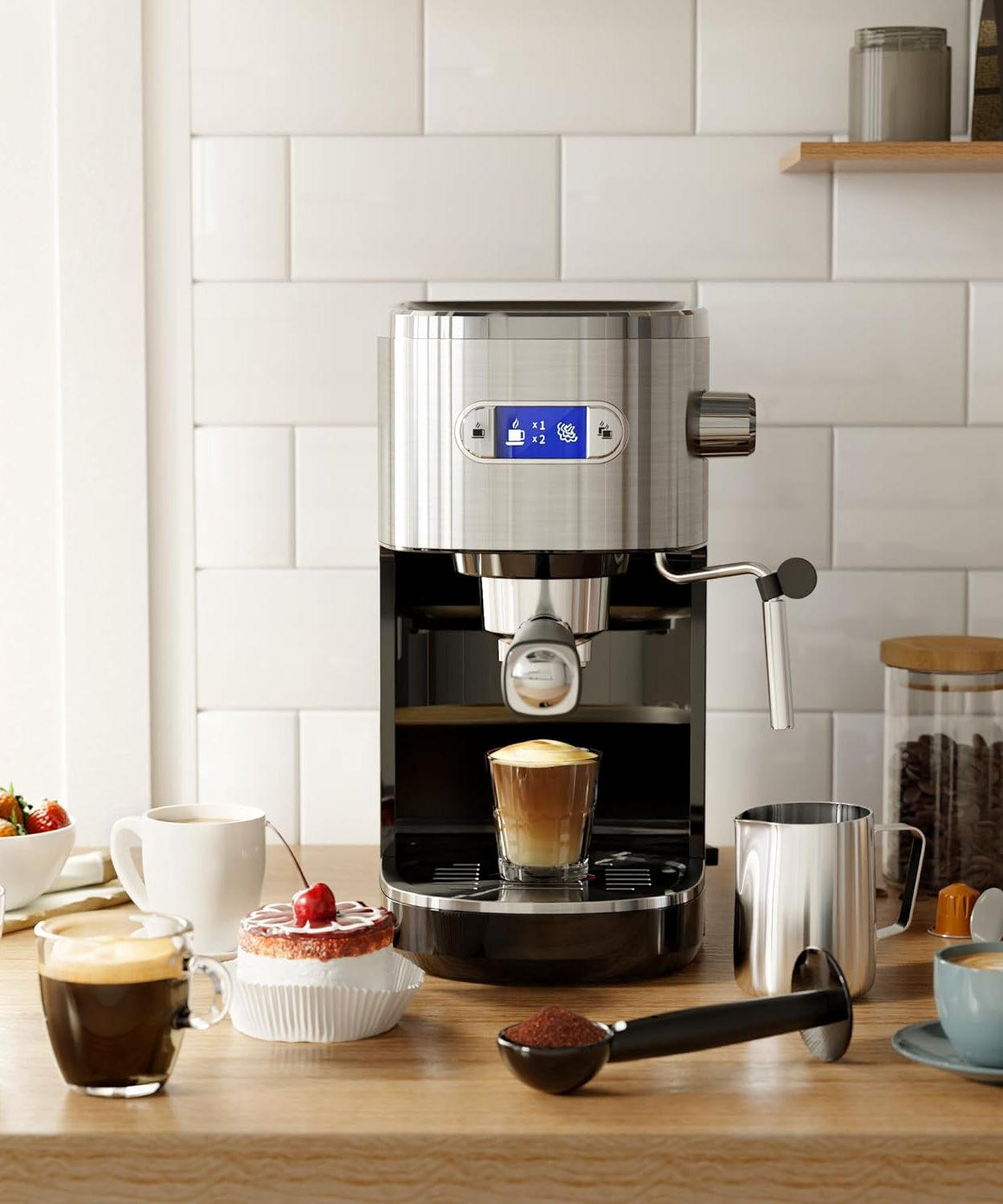 Espresso Machine ,Semi-Automatic Coffee Maker with Bean Grinder and Milk Frother Steam Wand CM8050 - Grazingbelles