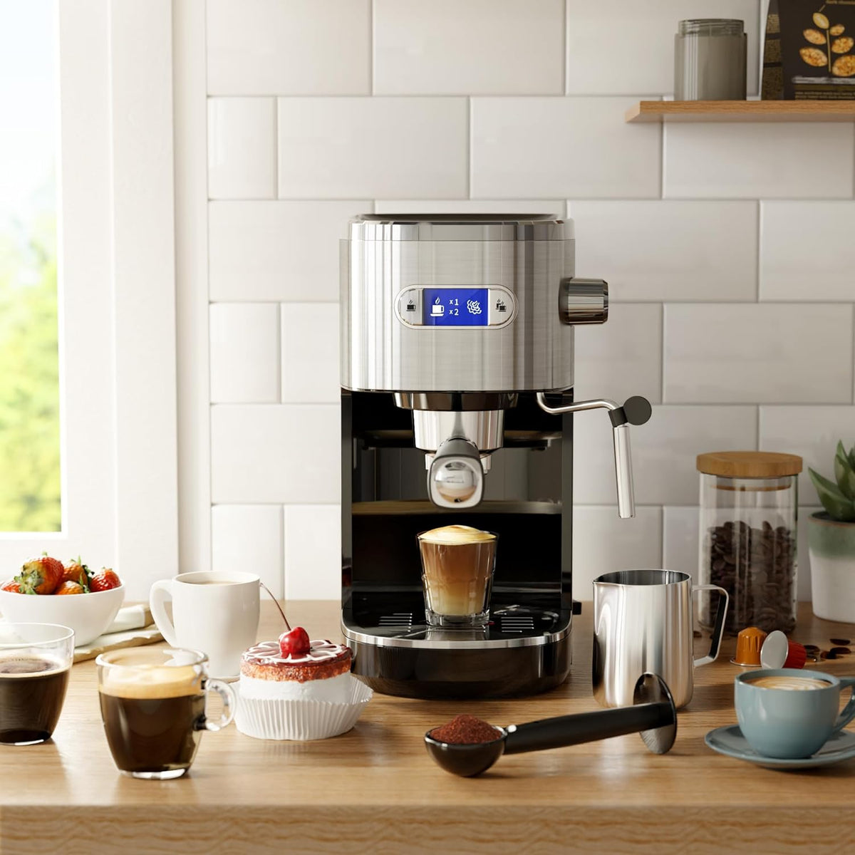 Espresso Machine ,Semi-Automatic Coffee Maker with Bean Grinder and Milk Frother Steam Wand CM8050 - Grazingbelles