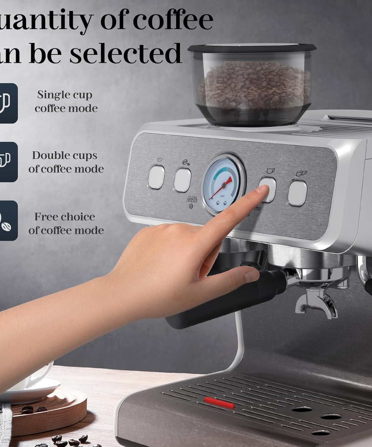 Espresso Machine ,Semi-Automatic Coffee Maker with Bean Grinder and Milk Frother Steam Wand CM8050 - Grazingbelles