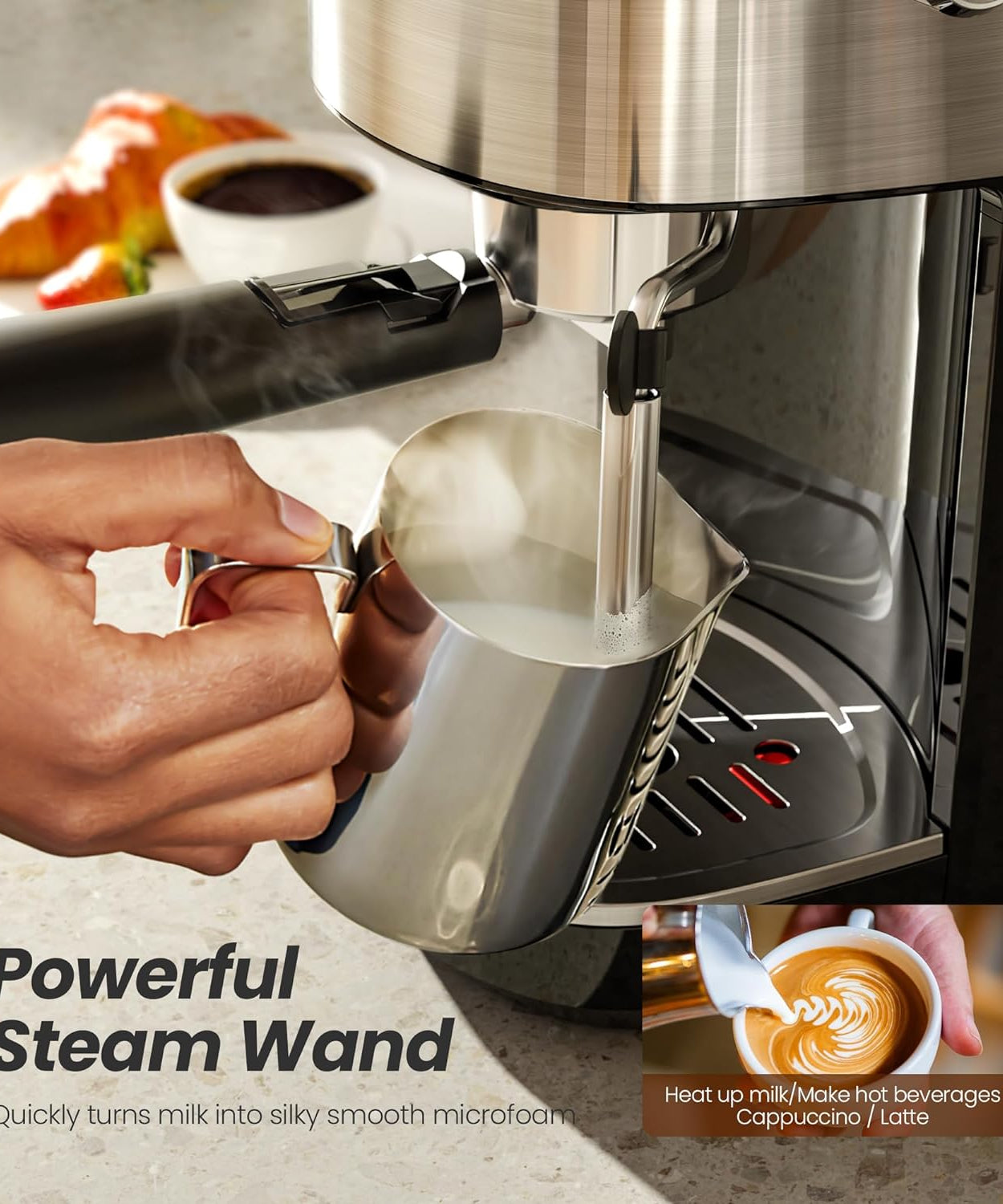 Espresso Machine ,Semi-Automatic Coffee Maker with Bean Grinder and Milk Frother Steam Wand CM8050 - Grazingbelles