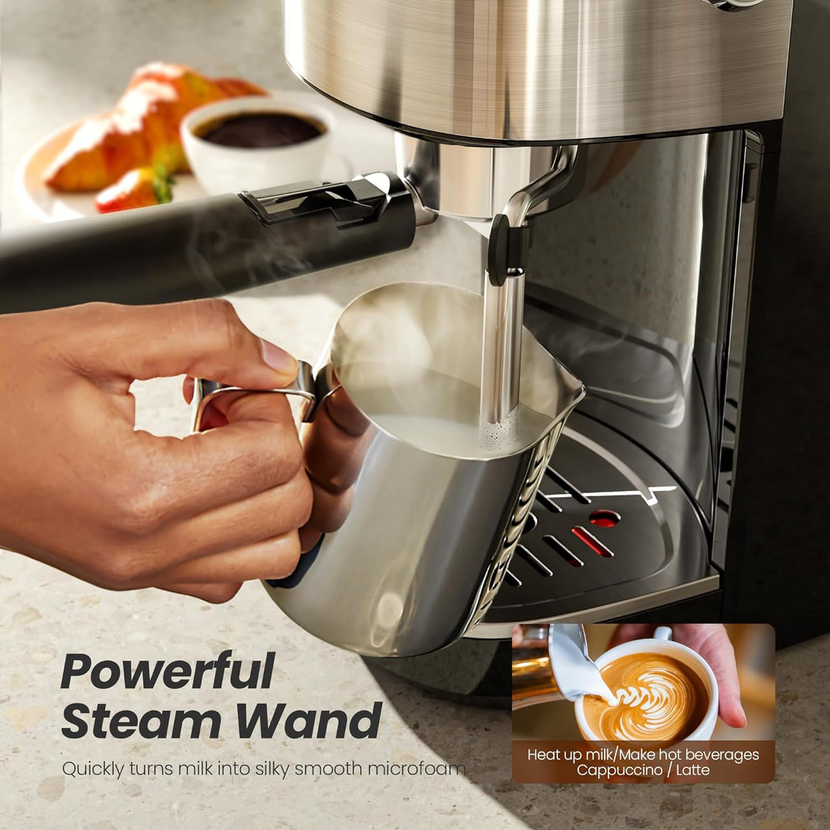 Espresso Machine ,Semi-Automatic Coffee Maker with Bean Grinder and Milk Frother Steam Wand CM8050 - Grazingbelles