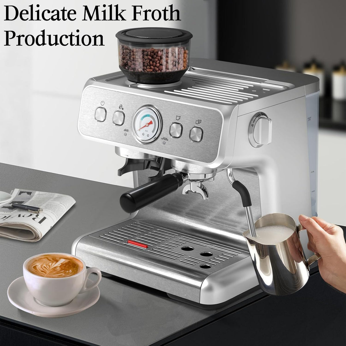 Espresso Machine ,Semi-Automatic Coffee Maker with Bean Grinder and Milk Frother Steam Wand CM8050 - Grazingbelles
