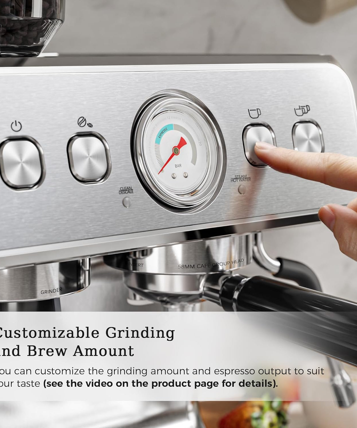 Espresso Machine ,Semi-Automatic Coffee Maker with Bean Grinder and Milk Frother Steam Wand CM8050 - Grazingbelles