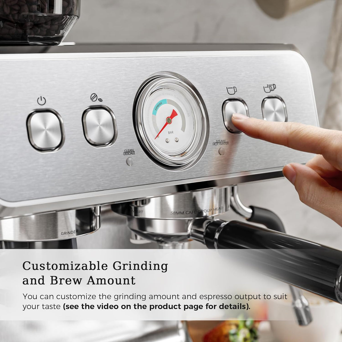 Espresso Machine ,Semi-Automatic Coffee Maker with Bean Grinder and Milk Frother Steam Wand CM8050 - Grazingbelles