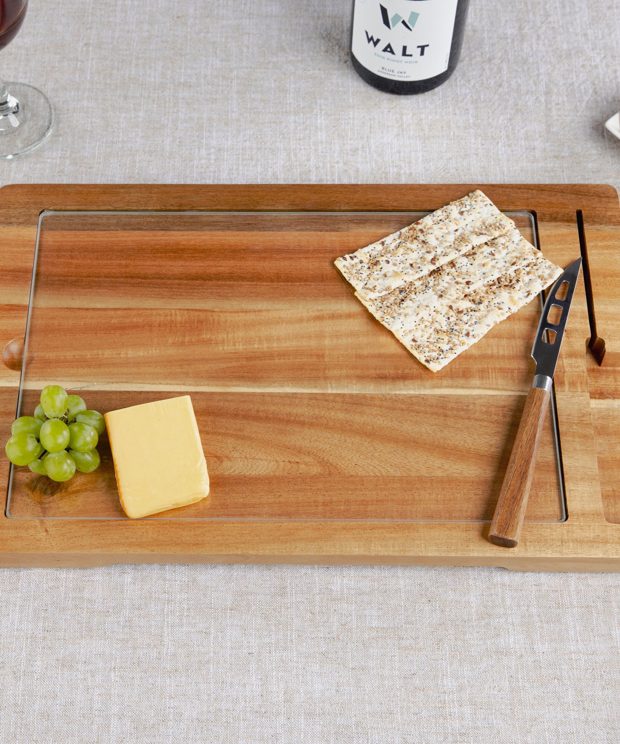 Ventana - Tempered Glass and Acacia Cheese Board and Knife Set