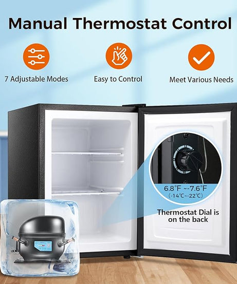 Free Standing Upright Freezer with Removable Shelf, Adjustable Thermostat, Compact Reversible Single Door Vertical Freezers