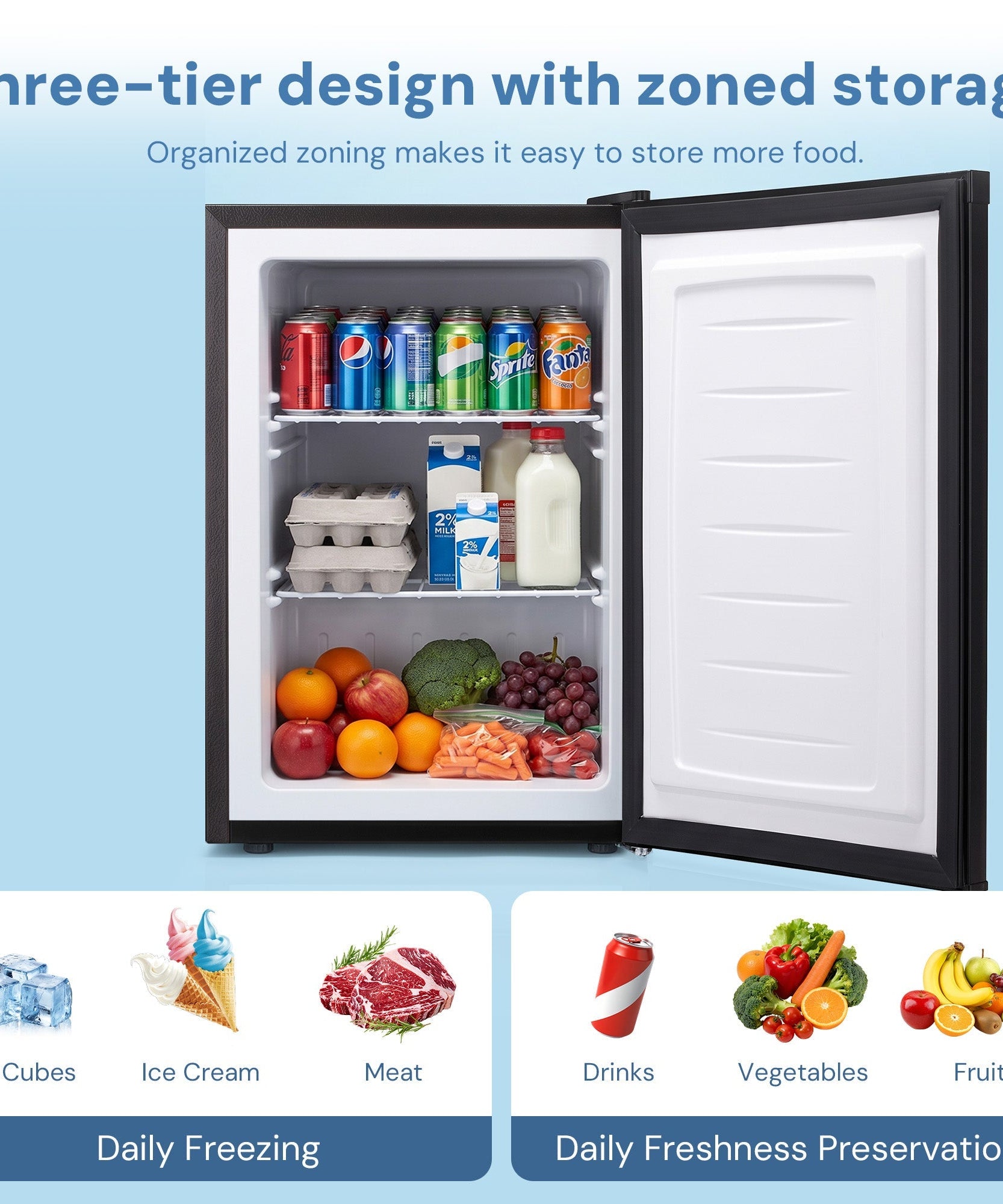 Free Standing Upright Freezer with Removable Shelf, Adjustable Thermostat, Compact Reversible Single Door Vertical Freezers